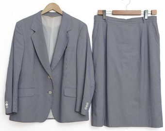 Vintage 80s Burberrys 100% Cotton Suit Set Blazer + Skirt   - women's size XXL