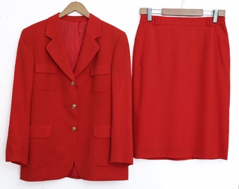 Vintage 70s Burberrys 100% Wool Suit Set Blazer + Pencil Skirt  - women's size XL
