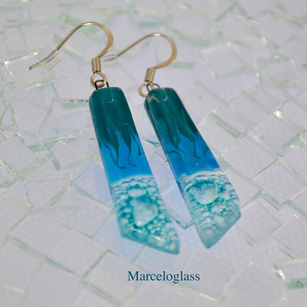 Glass earrings , Turquoise glass earring jewelry ,ocean hoops!