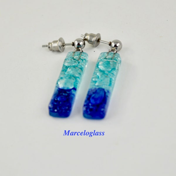 Earrings ocean bubbles ,glass earrings ,Recycling glass earrings