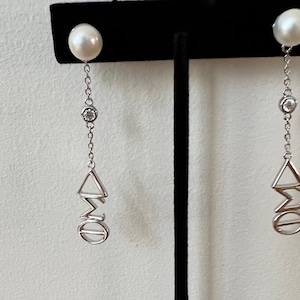 Delta Sigma Theta, Inc. Dangle Earrings with Faux Pearl and Cubic Zirconia