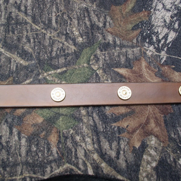 Handmade shotgun shell leather belt Veg tanned 9/10oz cowhide cut to fit Made in USA