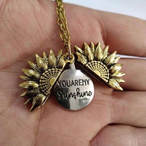 Sunflower necklace you are my sunshine, mothers day, friendship gift, love, sun, flower, pendant, gold, locket, cute