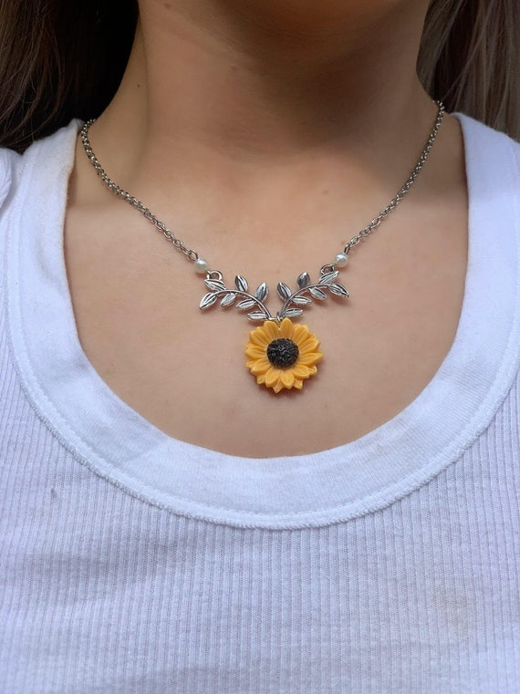 Sunflower Necklace, Sunflower Charm, Gold Daisy Flower, You Are My