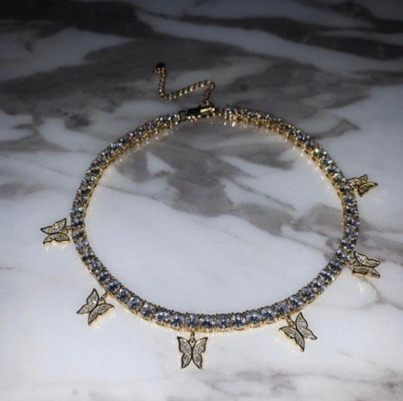 Tennis chain butterfly sale anklet