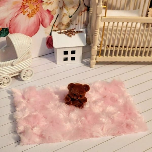 Eden Miniature Fluffy Pink Rug | Baby Girl Nursery | Modern Dollhouse | Dollhouse Nursery | Miniature Nursery | Miniature Shag Rug |