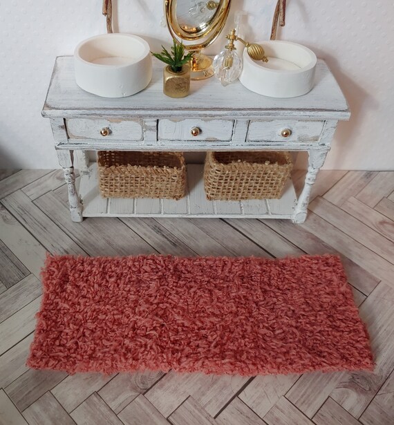 Everly Miniature Fluffy Blush Bath Rug Dollhouse Bath Rug Etsy