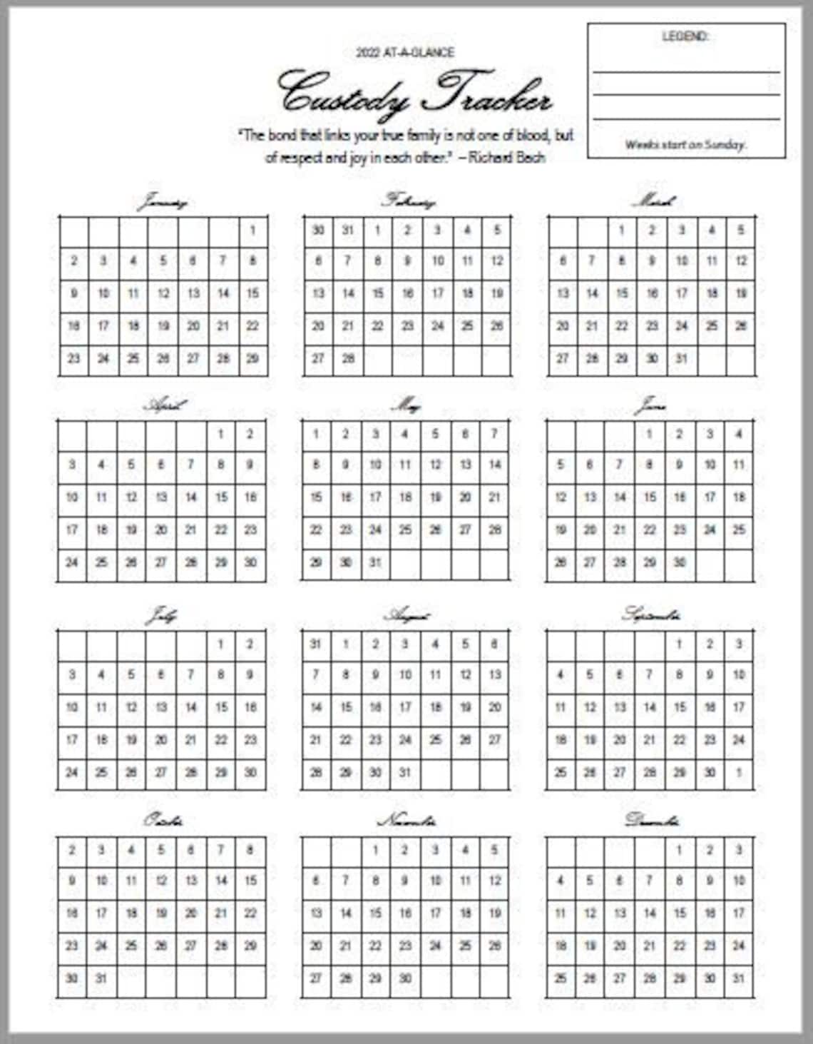 2022-custody-planner-at-a-glance-calendar-for-custody-etsy