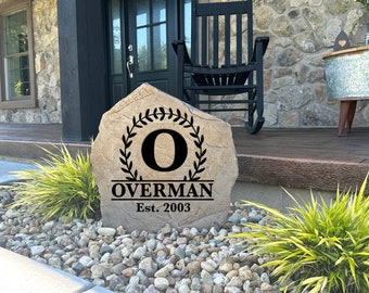 Personalized Monogram Name Sign - Engraved Stone - Personalized - Garden Rock - House Entry - Wedding Gift  Yard Decor - Family