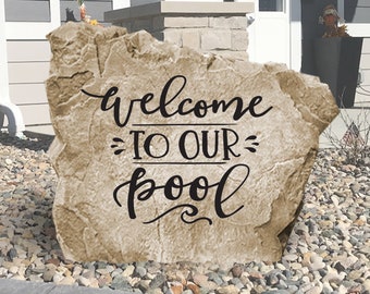 Welcome To Our Pool Rock Sign -  Landscape Stone - Engraved -Garden Stone - Pool Sign - Yard Decor - Garden Decor - Pool Garden