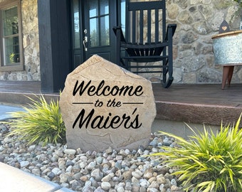 Piedra de bienvenida personalizada con nombre - Piedra grabada - Personalizada - Piedra para jardín de bodas - Entrada de casa - Nombre de familia - Letrero de bienvenida