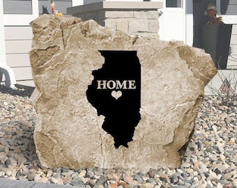 Illinois Home State Engraved Stone Sign - Engraved - All States Available - Garden Stone - House Entry - Yard Decor - State Sign