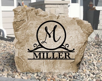 Circle Monogram Name Stone - Engraved Rock - Personalized - Wedding Gift Garden Stone - House Entry - Yard Decor - Family Stone