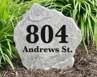 Address Stone Sign - Engraved Rock - Custom Rock Personalized - Housewarming - Garden House Entry - Yard Decor - Address Marker