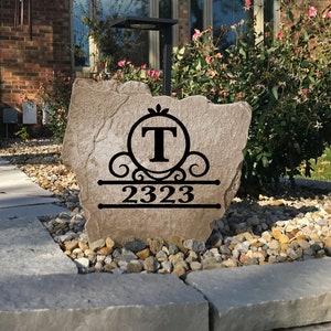 Fancy Circle Monogram Address Stone - Engraved Rock - Personalized - Garden Stone - House Entry - Yard Decor - Address Marker bild 4