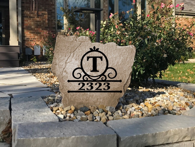 Fancy Circle Monogram Address Stone Engraved Rock Etsy