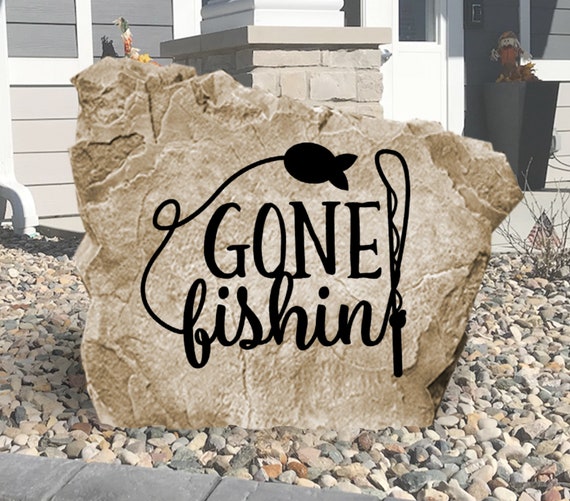 Gone Fishin Garden Rock - Landscape Stone - Engraved - Garden