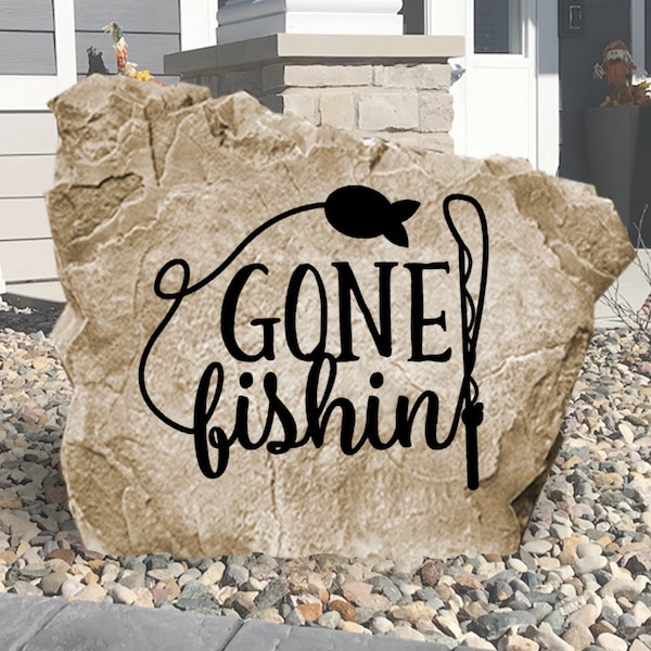 Gone Fishin Garden Rock -  Landscape Stone - Engraved - Garden Stone - House Entry - Yard Decor - Outdoor Sign