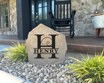 Personalized Monogram Name Rock - Engraved Stone - Custom Personalized - Garden Stone - House Entry - Yard Decor - Family Rock