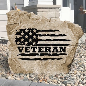 Veteran's Flag Landscape Stone -  Veteran - Engraved - Veteran Gift - Yard Decor - Soldier Gift - Veteran Gift - Veterans Day - 15" x 15"