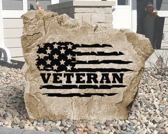 Bandera de veterano en piedra con paisaje - Veterano - Grabado - Regalo para veteranos - Decoración de jardín - Regalo para soldados - Regalo para veteranos - Día de los veteranos