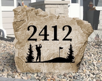 Golf Scene Address Marker Rock - Engraved Rock - Personalized - Garden Stone - Home - House Entry - Yard Decor - Address Marker