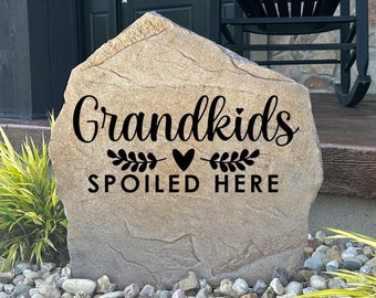Grandkids Spoiled Here - Engraved Stone - Custom Stone Personalized - Garden Stone - House Entry - Yard Decor - Grandparents Sign