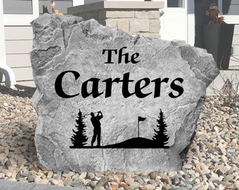 Golf Name Stone Market - Engraved Rock - Personalized - Garden Stone - Home - House Entry - Yard Decor - Name Sign
