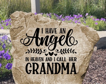 Grandma Memorial Stone – Angel Concrete Grave Marker, Garden Decor