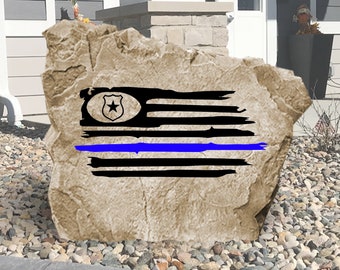 Police Flag Rock -  Landscape Stone - Engraved - Garden Stone - House Entry - Yard Decor - Outdoor Sign - Police Officer
