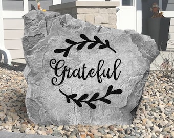 Grateful Stone - Welcome Landscape Rock - Engraved -Garden Stone - House Entry - Yard Decor - Garden Decor