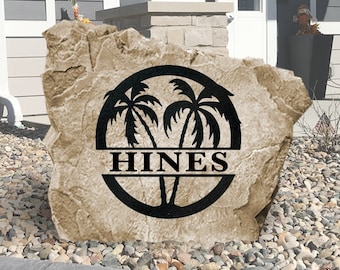 Personalized Palm Tree Monogram Name Rock - Engraved Stone - Garden Stone - House Entry - Yard Decor - Beach House Decor