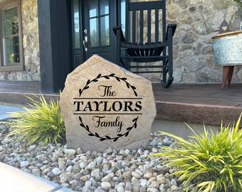 Personalized Monogram Family Name Rock Sign - Engraved Stone - Custom Personalized - Garden Stone - House Entry - Yard Decor