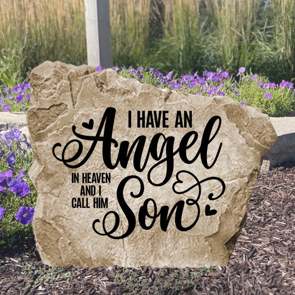 Son Memorial Stone - Angels I Call Son - Son Memorial Sign - Grave Marker - Cross Memorial - 15" x 15"