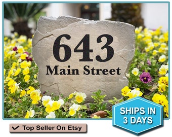 Letrero con número de dirección de casa - Marcador de dirección - Piedra grabada - Piedra de jardín - Entrada de casa - Decoración de patio - Letrero con dirección
