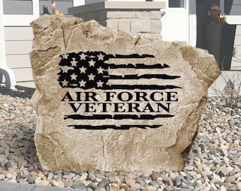 Air Force Veteran Flag Engraved Stone -  Military - Engraved - Veteran Gift - Yard Decor - Soldier Gift - Veterans Day