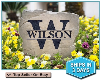 Personalized Engraved Family Name Stone – Garden Decor Sign