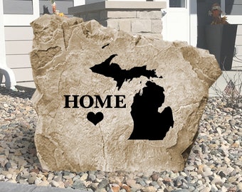 Michigan State Engraved Stone Sign - Engraved - All States Available - Garden Stone - House Entry - Yard Decor - State Sign