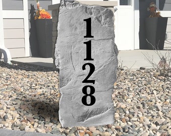 House Address Vertical Rock- Engraved Stone - House Number Sign - Garden Stone - House Entry - Yard Decor - Address Sign - 20" x 11"