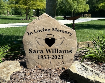Memorial Stone - Personalized Memorial Sign - Grave Marker - Angel and Heart Memorial - Memorial Sign