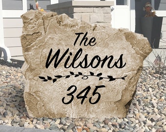 Letrero con nombre y dirección - Piedra grabada - Personalizado - Piedra de jardín - Entrada de casa - Decoración de patio - Marcador de dirección - Dirección de casa