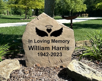 Outdoor Memorial Stone - Personalized Memorial Sign - Grave Marker - Angel Memorial - Memorial Sign