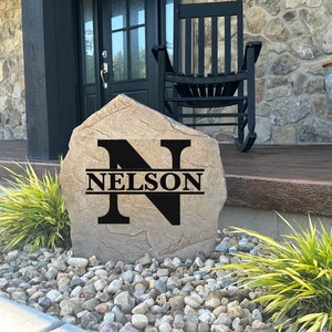 Monogram Last Name Rock Engraved Stone Personalized Garden Stone House Entry Wedding Gift Yard Decor Family Sign image 3