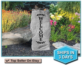 Vertical Welcome Stone - Engraved - Welcome Sign Front Door - Farmhouse Welcome Sign - Front Porch Sign - Yard Decor - 20" x 11"