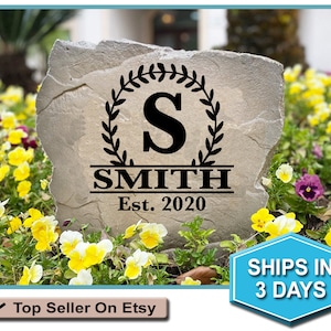 Family Name Sign - Engraved Rock - Name Sign - Wedding Gift - Home Decor Sign - Garden Sign