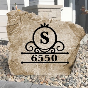 Fancy Circle Monogram Address Stone - Engraved Rock - Personalized - Garden Stone - House Entry - Yard Decor - Address Marker Sandstone