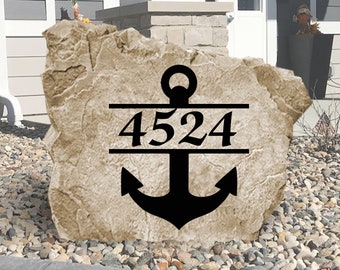 Marcador de dirección de ancla en piedra - Piedra grabada - Personalizado - Piedra de jardín - Entrada de casa - Decoración de patio - Marcador de dirección
