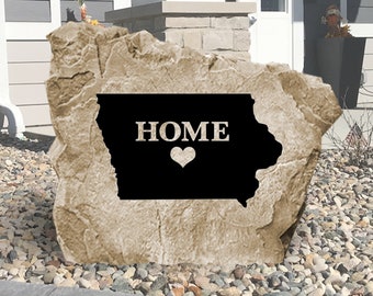 Iowa Home State Engraved Stone Sign - Engraved - All States Available - Garden Stone - House Entry - Yard Decor - State Sign