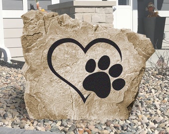 Heart Paw Print Stone - Engraved Rock - Pet Stone - Garden Stone - Dog Rock  Dog Sign - Yard Decor - Pet Memorial - I Heart Dogs