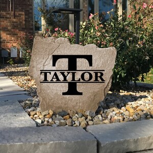 Monogram Last Name Rock Engraved Stone Personalized Garden Stone House Entry Wedding Gift Yard Decor Family Sign Sandstone